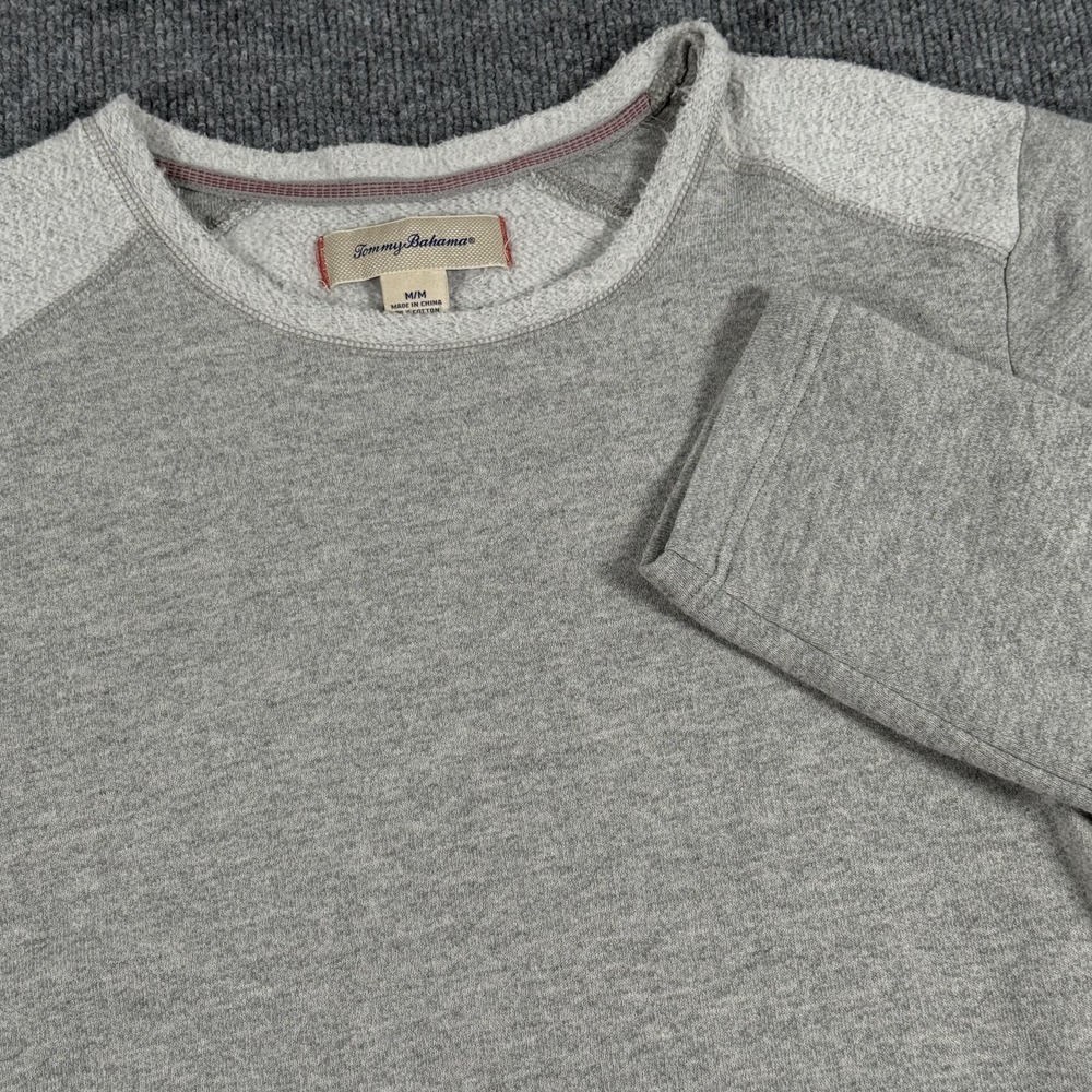 Tommy Bahama Sweater Mens Medium Gray Crewneck Pullover Marlin Logo Cotton Blend